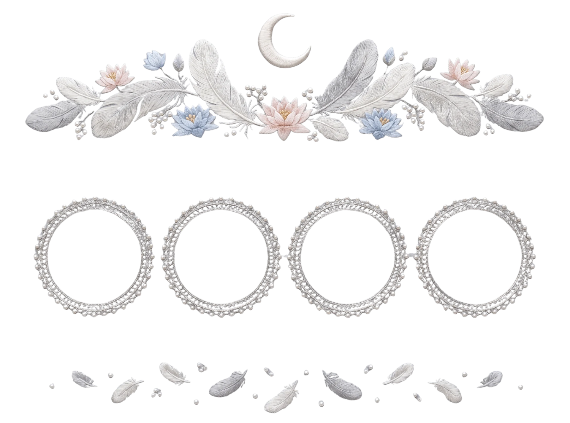 Embroidered floral moon frame